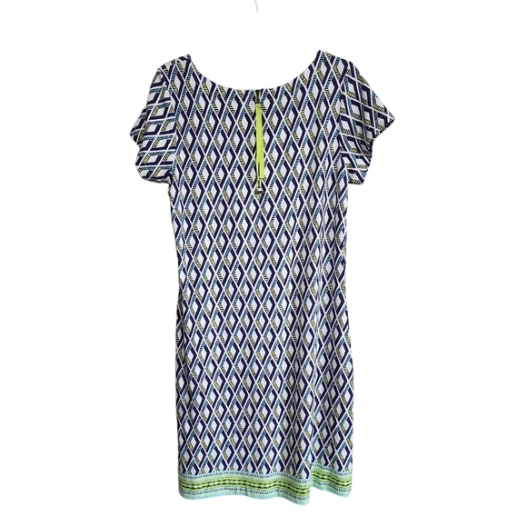 NWT HATLEY NELLIE SHIFT DRESS GEOMETRIC NAVY GREEN WHITE SZ L - Picture 3 of 12